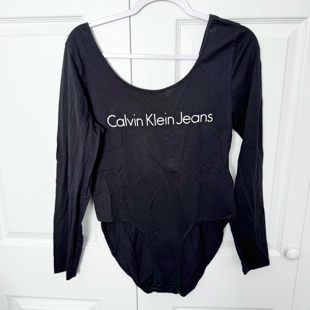NWOT Calvin Klein Jeans Y2K Black Long sleeve Bodysuit LARGE